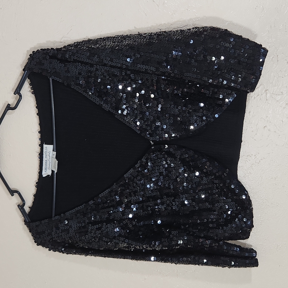 Adrianna Papell Evening Essentials Black Sequenced Knit Bolero SZ S